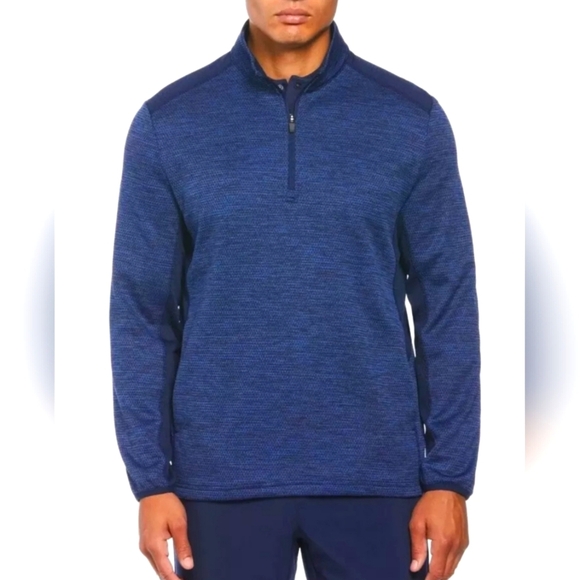 PGA Tour Men's Large 1/4 Zip Moisture Wicking Sweater Peacoat Heather Blue NWT - Picture 1 of 8